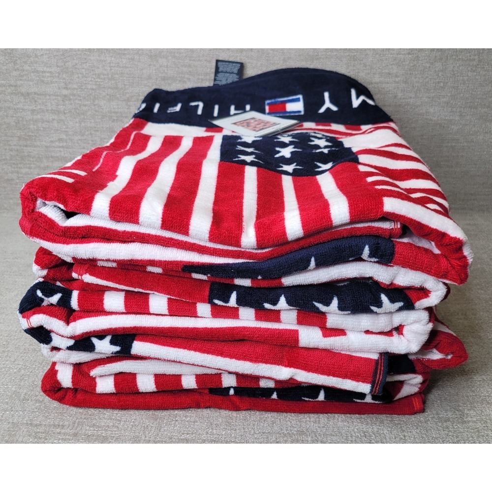 5 Tommy Hilfiger Patriotic USA Flag Red White & Blue Beach Towels 35x66" w/ Tags - Picture 13 of 14